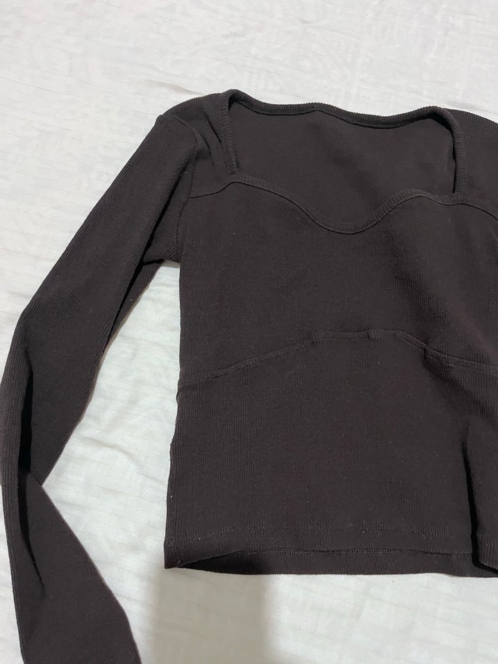 Acı kahve v Yaka Uzun Kollu Kadın Bluz - Görsel 2