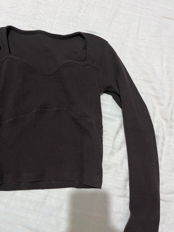 Acı kahve v Yaka Uzun Kollu Kadın Bluz - Görsel 3