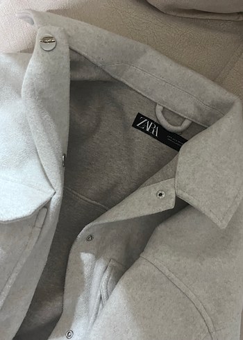 Zara Gri oversize standart Boy Kadın Ceket kaşe