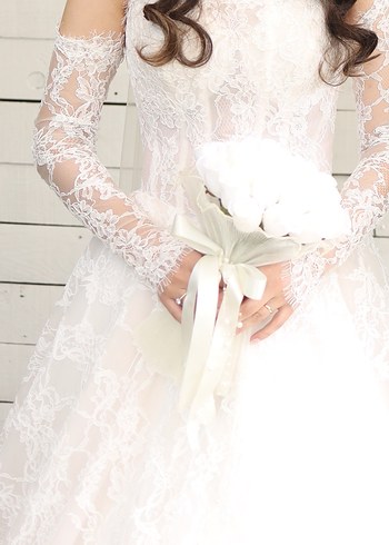 Uzun Kollu Straplez A kesim Fransız  Gelinlik - Görsel 3