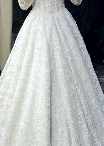 Uzun Kollu Straplez A kesim Fransız  Gelinlik - Görsel 9