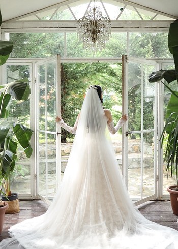 Uzun Kollu Straplez A kesim Fransız  Gelinlik - Görsel 2