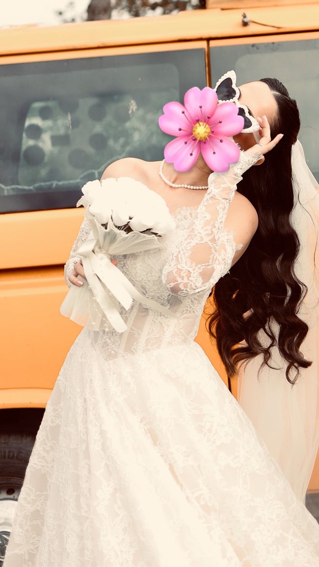 Uzun Kollu Straplez A kesim Fransız  Gelinlik - Görsel 5