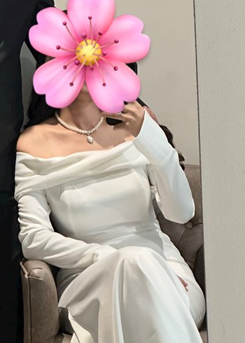 Beyaz Straplez Uzun Kollu Drape Detaylı Nikah elbisesi - Görsel 3