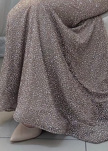 Bej Uzun Kollu Abiye Elbise - Görsel 4