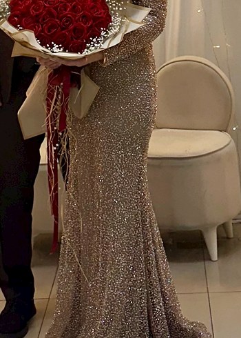 Bej Uzun Kollu Abiye Elbise - Görsel 8