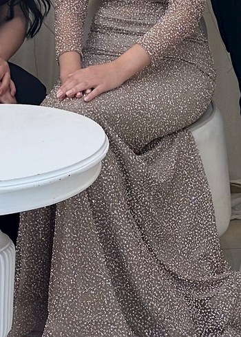 Bej Uzun Kollu Abiye Elbise - Görsel 2