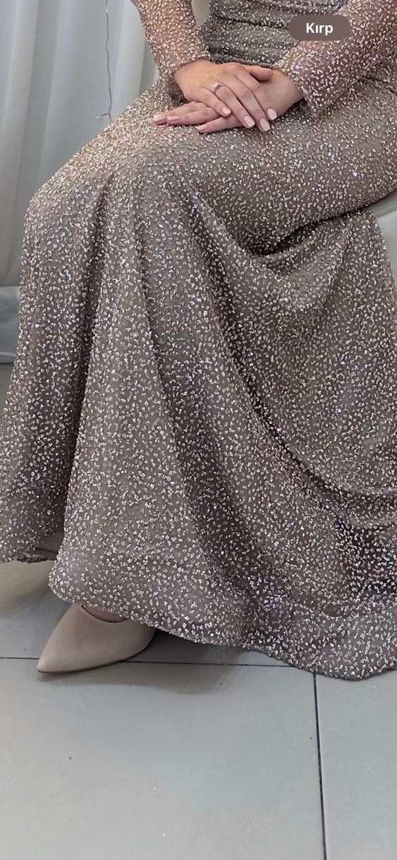 Bej Uzun Kollu Abiye Elbise - Görsel 4