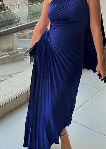 Alfabeta saks mavisi Abiye Elbise - Görsel 3