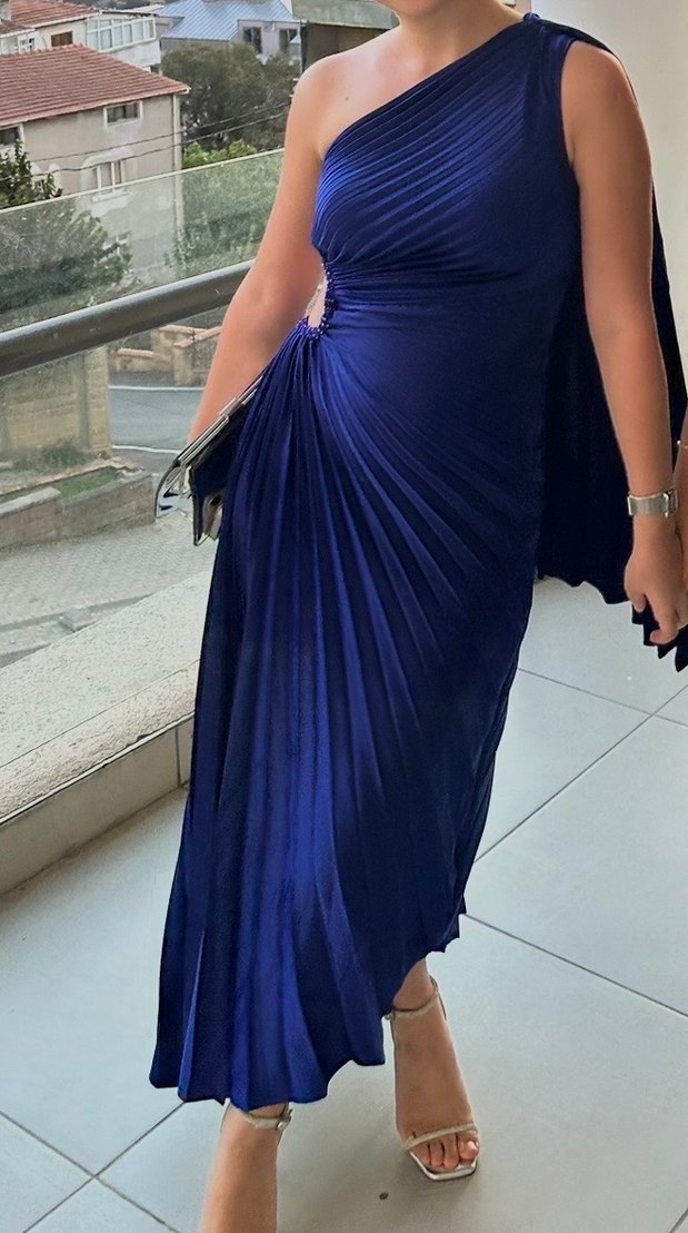 Alfabeta saks mavisi Abiye Elbise - Görsel 3