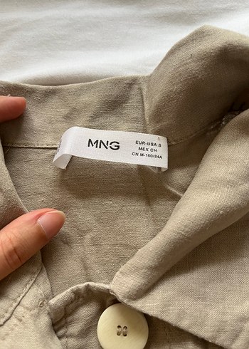 Mango Bej Kemerli Kısa Kollu Kadın Keten Tulum