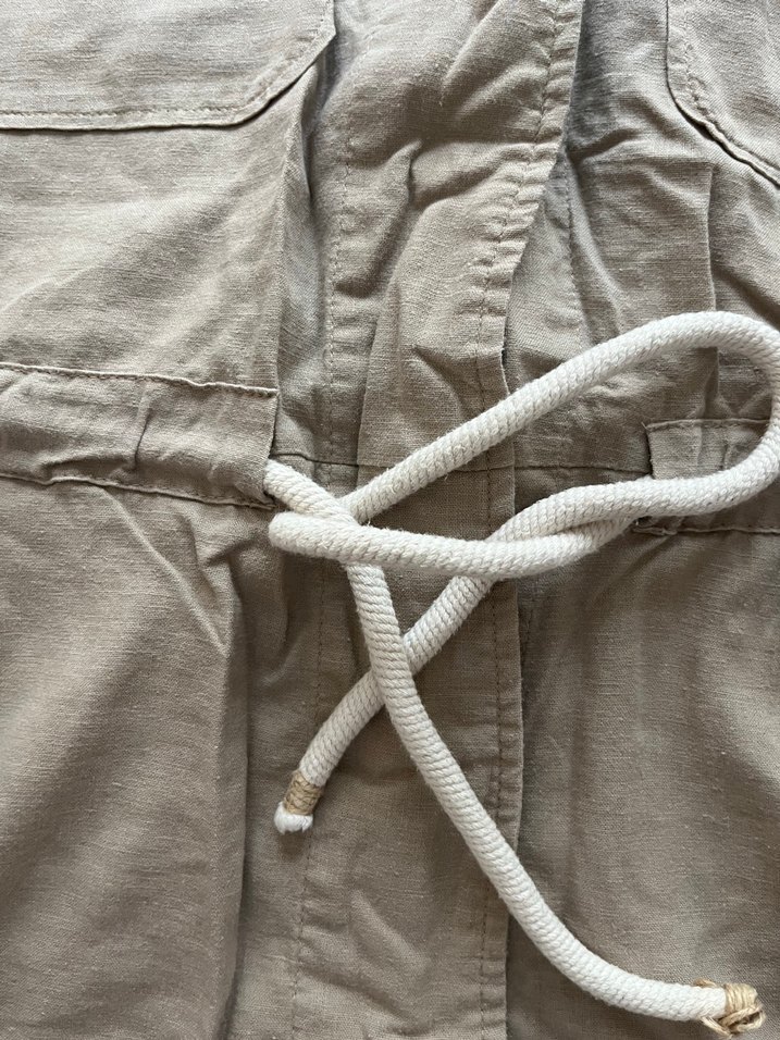 Bej Kemerli Kısa Kollu Kadın Keten Tulum - Görsel 2