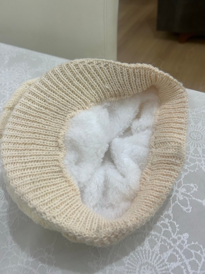 Bej Örgü Kadın Bere Şapka - Görsel 3