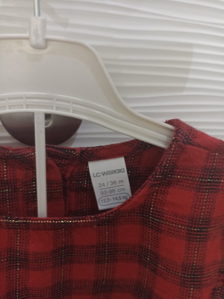 Kız Çocuk Kırmızı Fırfırlı Uzun Kollu Elbise - Görsel 2