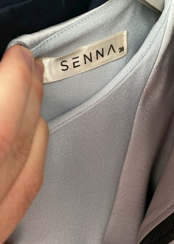 Mavi Uzun Kollu Drapeli Abiye Elbise - Görsel 3