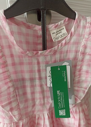 Kız Çocuk Pembe Kareli Kolsuz Elbise - Görsel 2