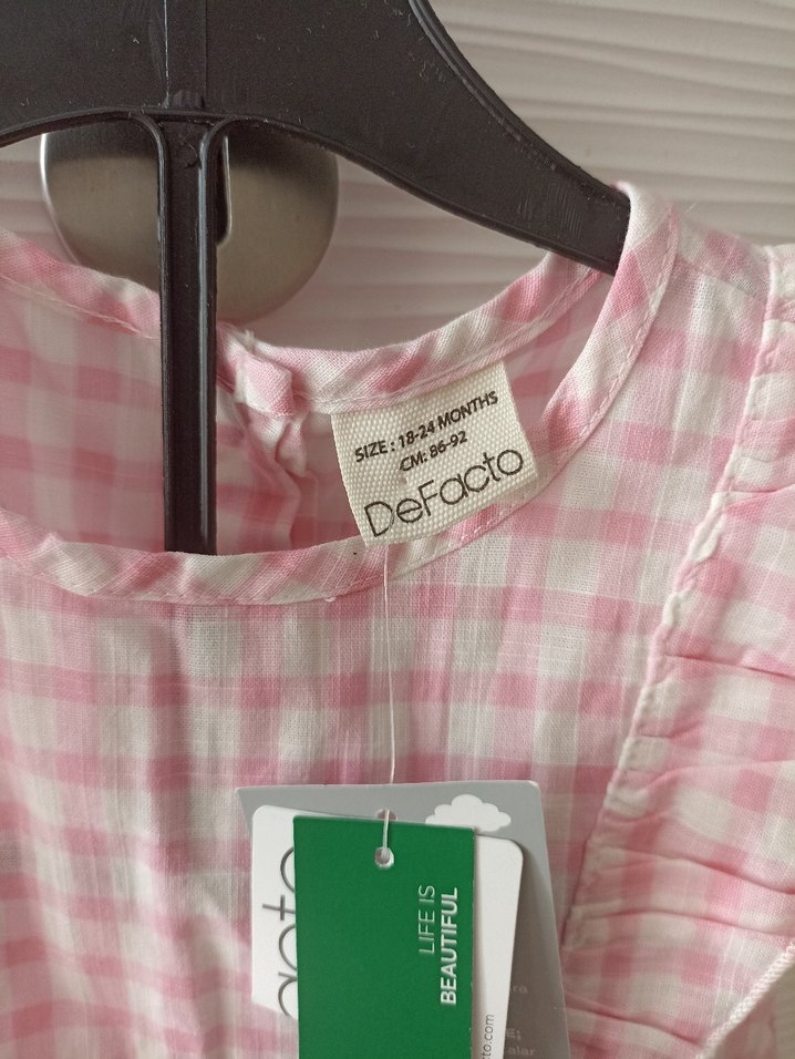 Kız Çocuk Pembe Kareli Kolsuz Elbise - Görsel 3