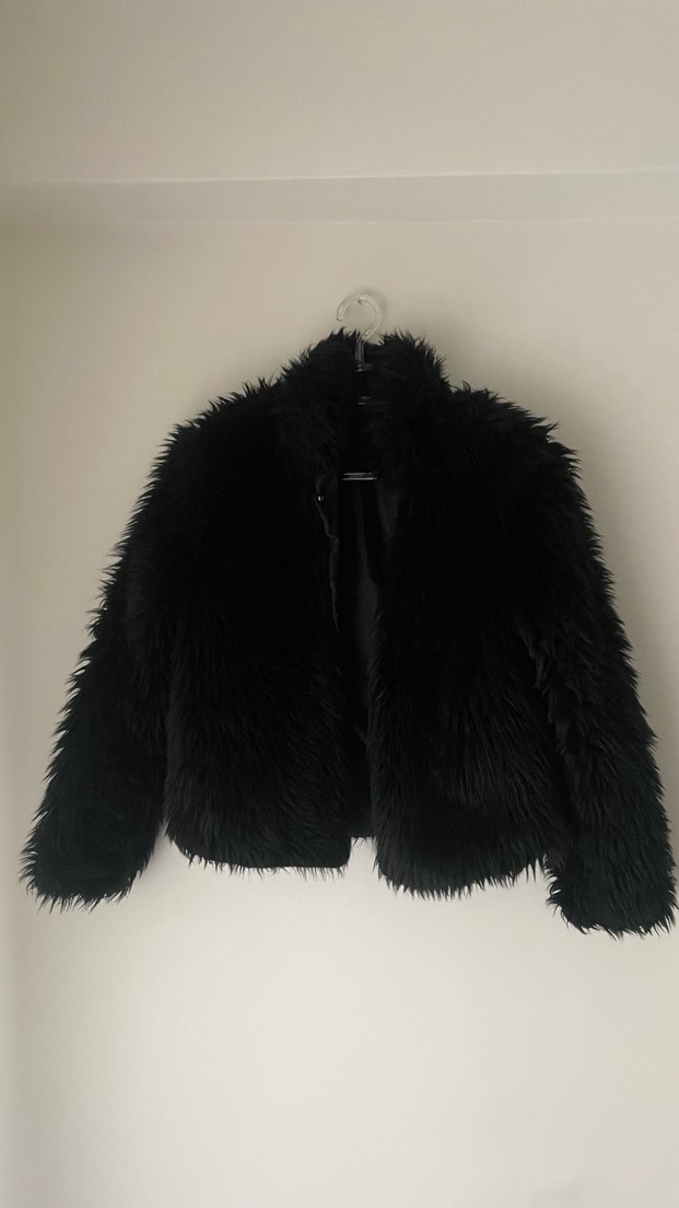 Siyah Kürklü Uzun Kollu Kadın Kaban - Görsel 2