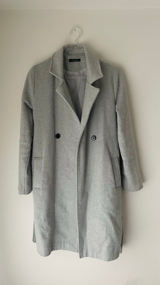 Gri Midi Kadın Kaban Notch Yaka - Görsel 2