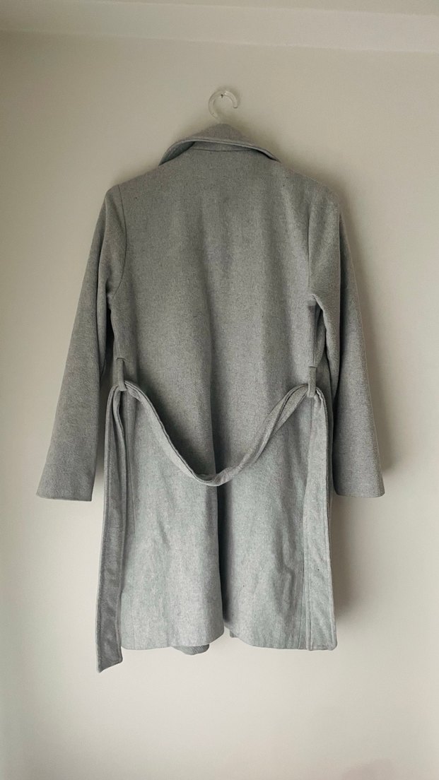 Gri Midi Kadın Kaban Notch Yaka - Görsel 3