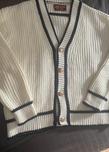 Erkek Beyaz Triko Hırka, Rahat Kesim, Midi Boy - Görsel 2