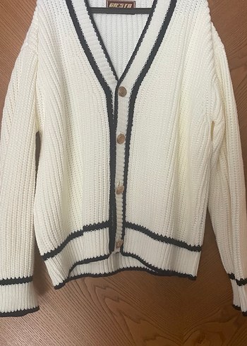 Erkek Beyaz Triko Hırka, Rahat Kesim, Midi Boy - Görsel 3