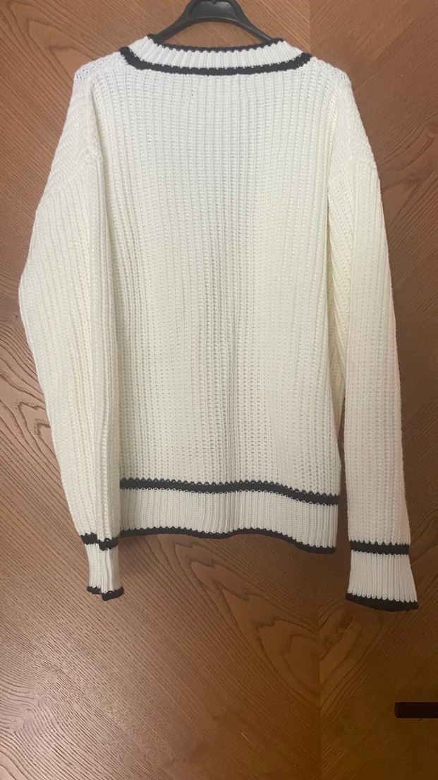 Erkek Beyaz Triko Hırka, Rahat Kesim, Midi Boy - Görsel 4