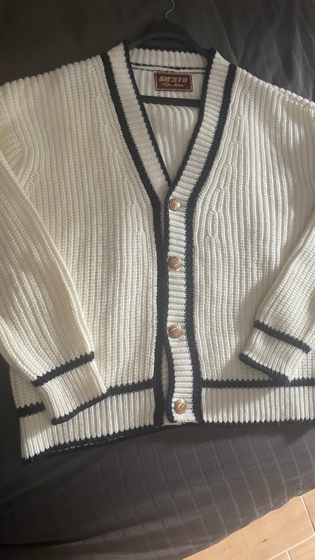 Erkek Beyaz Triko Hırka, Rahat Kesim, Midi Boy - Görsel 2