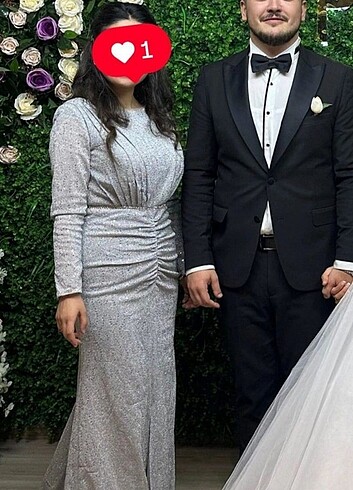 OLEG Cassini gümüş abiye