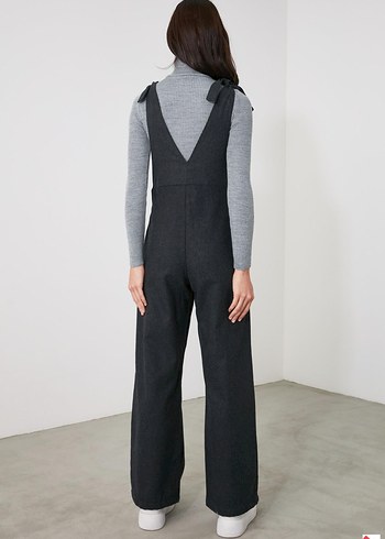 Trendyol Gri Antrasit Triko Cepli Tulum Salopet - Görsel 6