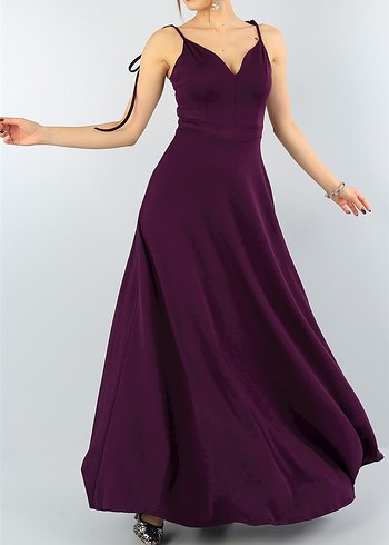 Askılı Maxi Boy Krep Kumaş Abiye Elbise - Görsel 3