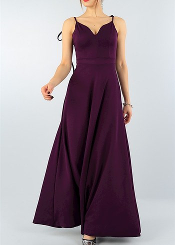 Askılı Maxi Boy Krep Kumaş Abiye Elbise - Görsel 2