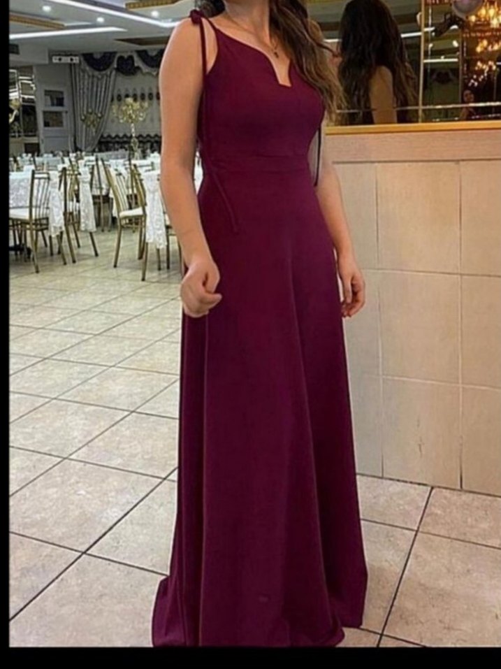 Askılı Maxi Boy Krep Kumaş Abiye Elbise - Görsel 4