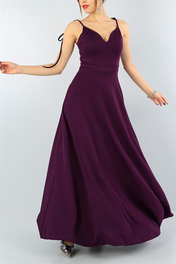 Askılı Maxi Boy Krep Kumaş Abiye Elbise - Görsel 3