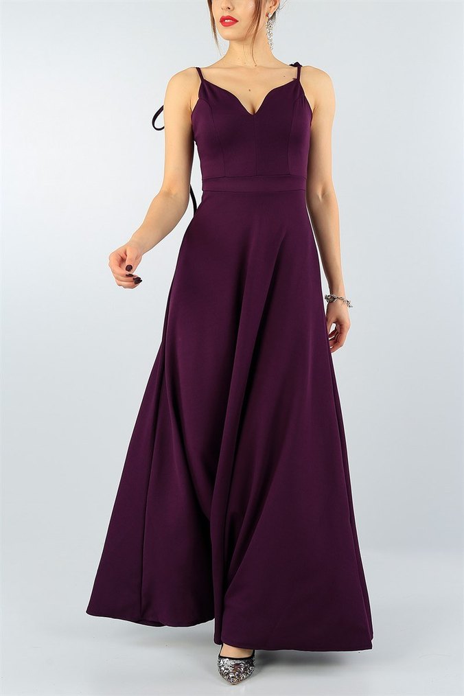 Askılı Maxi Boy Krep Kumaş Abiye Elbise - Görsel 2