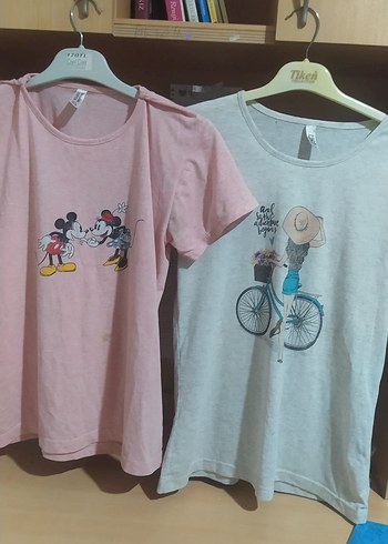 ikili pembe Baskılı Kısa Kollu Tişört