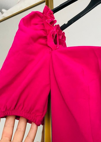 Pembe Straplez Uzun Kadın Elbise - Görsel 3