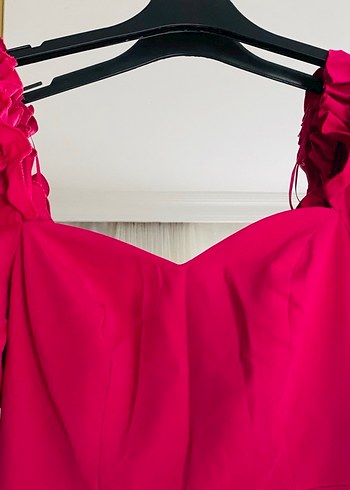 Pembe Straplez Uzun Kadın Elbise - Görsel 2