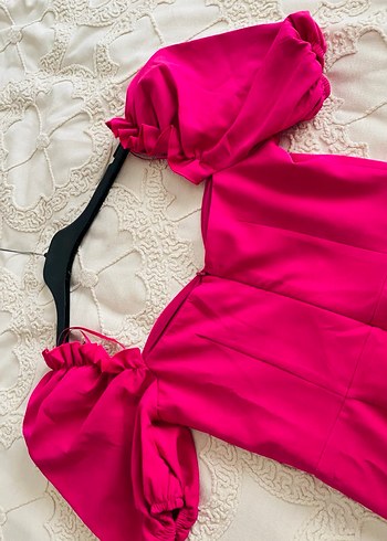 Pembe Straplez Uzun Kadın Elbise - Görsel 6