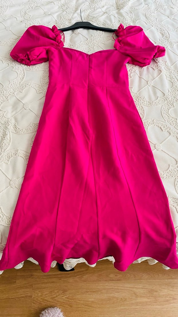 Pembe Straplez Uzun Kadın Elbise - Görsel 4