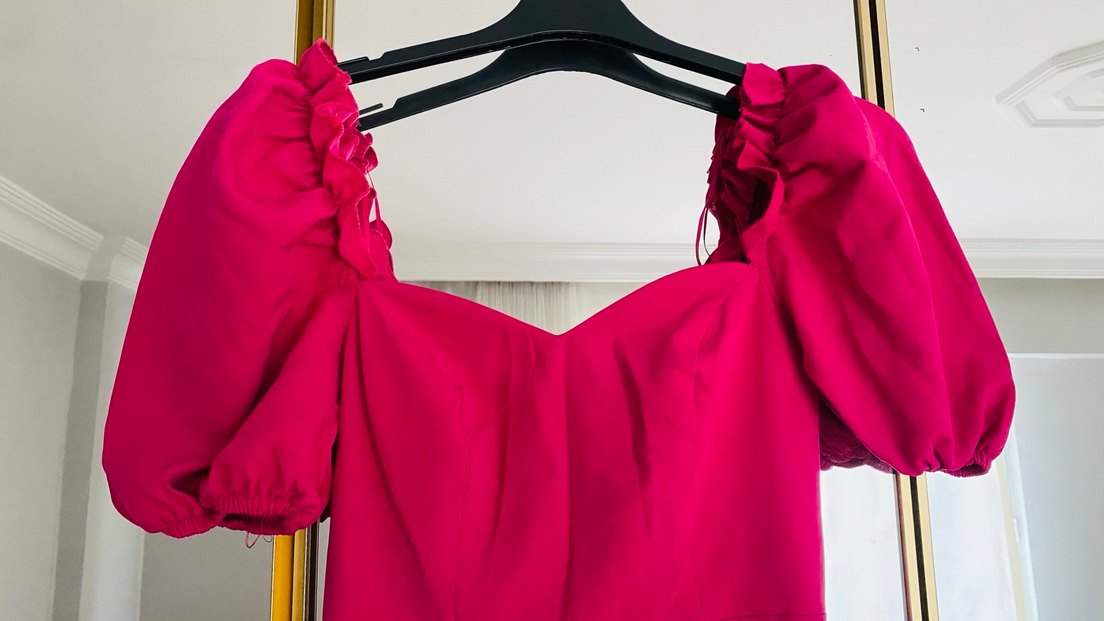 Pembe Straplez Uzun Kadın Elbise - Görsel 2