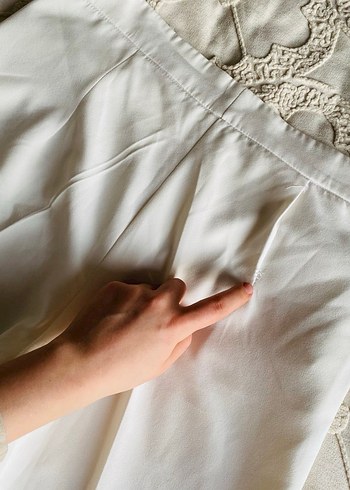 Beyaz Pilili Midi Kadın Kumaş Pantolon - Görsel 4