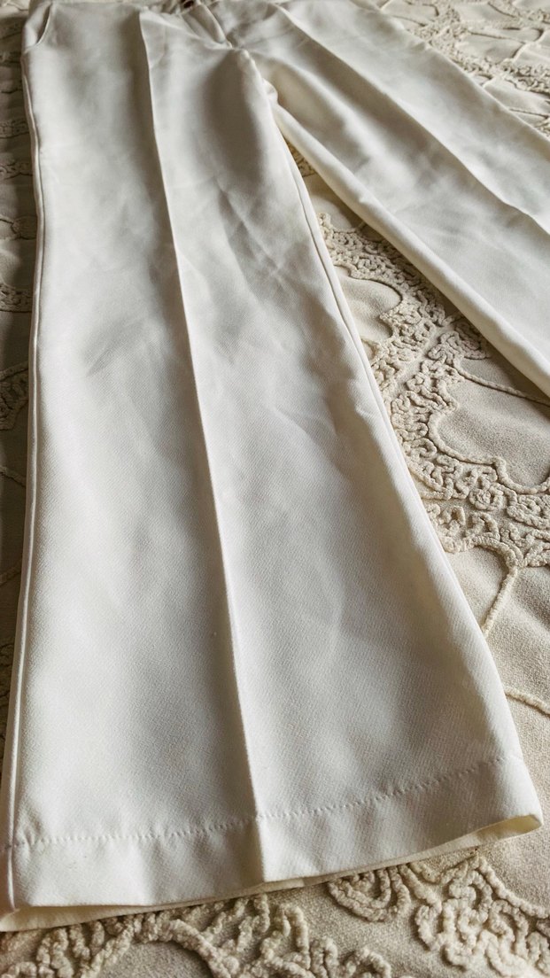 Beyaz Pilili Midi Kadın Kumaş Pantolon - Görsel 2