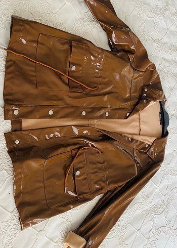 Düğmeli Parlak Kahverengi Deri Ceket - Görsel 2
