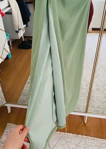 Kadın Haki Uzun Drapeli Abiye Elbise - Görsel 4