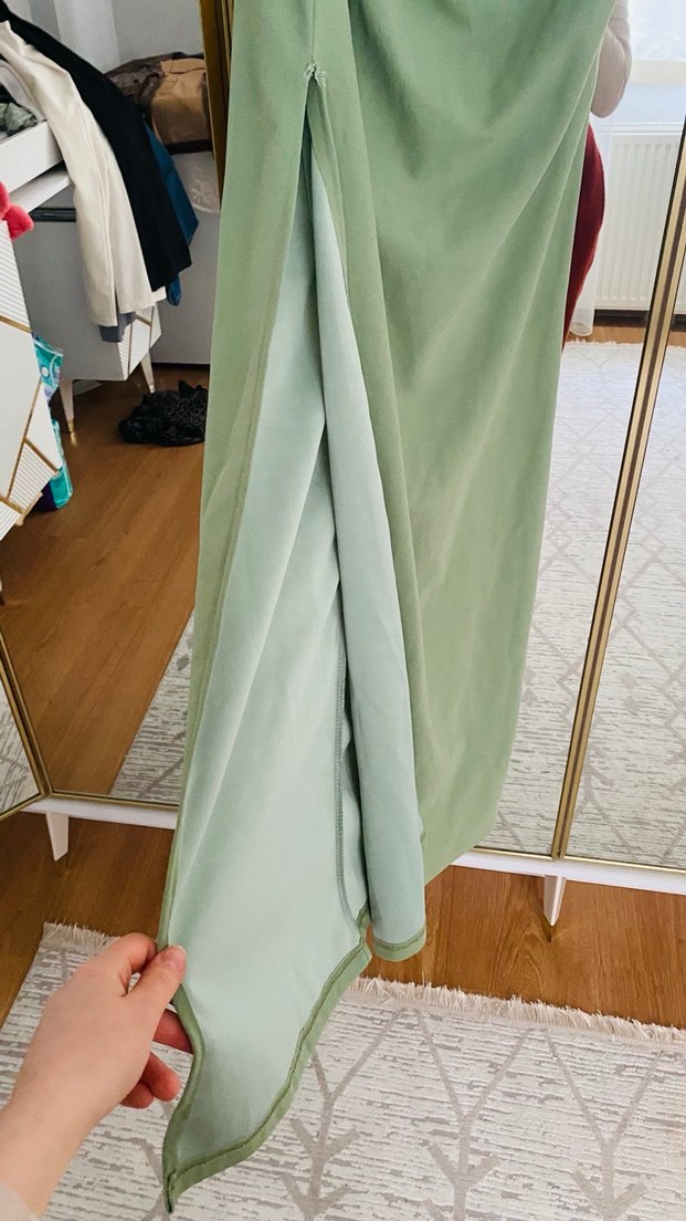 Kadın Haki Uzun Drapeli Abiye Elbise - Görsel 4