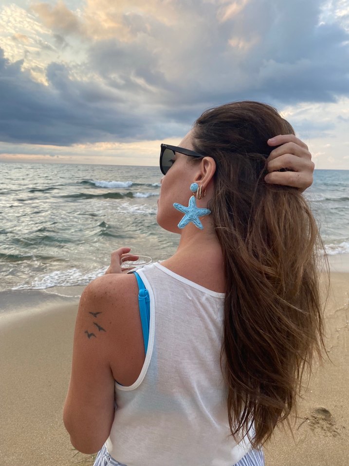 Turkuaz Şeffaf Deniz Yıldızı Küpe - Görsel 2