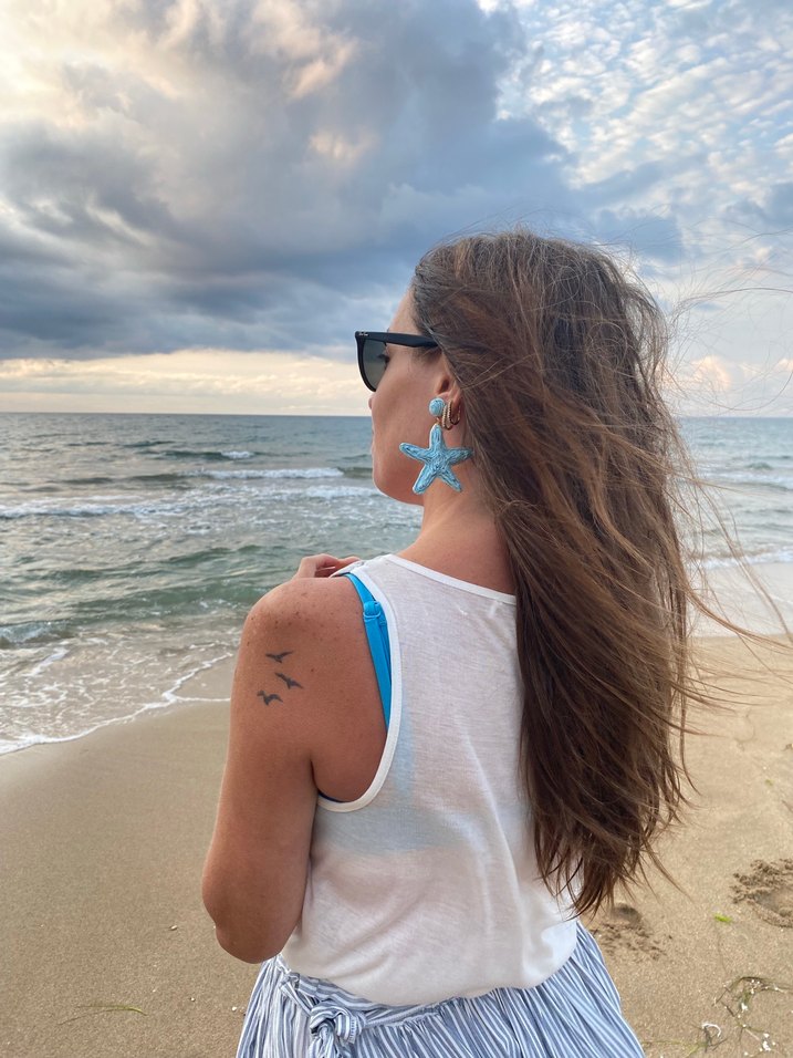 Turkuaz Şeffaf Deniz Yıldızı Küpe - Görsel 3