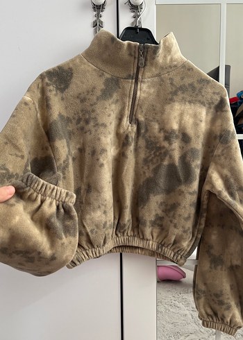 Kadın Kahverengi Tie-Dye Yarım Fermuarlı Sweatshirt - Görsel 2