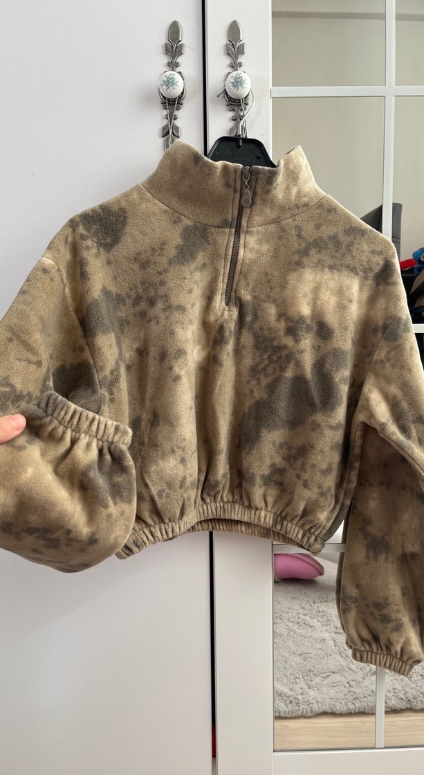 Kadın Kahverengi Tie-Dye Yarım Fermuarlı Sweatshirt - Görsel 2